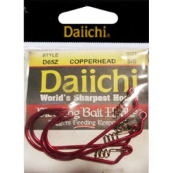 Крючок офсетный Daiichi Copperhead с пружинкой, цвет Red, 3 шт. в уп. №7/0