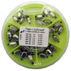 Грузила "ОВАЛ с трубочкой" с маркировкой веса набор 6 секций 1,0-3,5г