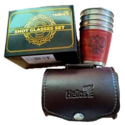 Набор стопок 60мл Helios "Герб" в коже 4шт (HS-NS-А11)