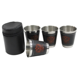 Набор стопок 75мл (герб в коже) Helios (HS-2023-PM-14A) 4шт