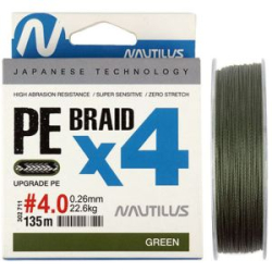 Шнур Nautilus Braid X4 Green 135м d-0.14 9.1кг 1.2PE