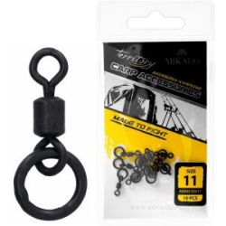 Роликовый вертлюг Mikado Territory с кольцом №8 (р.н. до 28кг/10шт) чёрный (AMA02-034-8)
