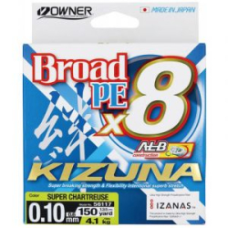 Шнур Owner Kizuna X8 Broad PE Chartreuse 135м 0,17мм 9,2кг
