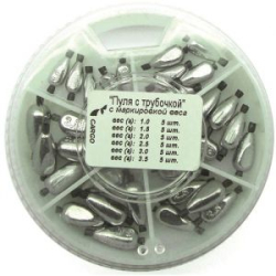 Грузила "ПУЛЯ с трубочкой" с маркировкой веса набор 6 секций 1,0-3,5г