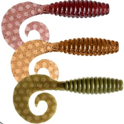 Силиконовая приманка МикроDжиг Curly Grab 2.0" 50мм цвет Кола+Коричневый Прозрачный+Грин Пампкин