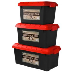 Набор ящиков особопрочных Следопыт Expedition Box, 30 л, 40 л, 50 л, цв. черный/красный