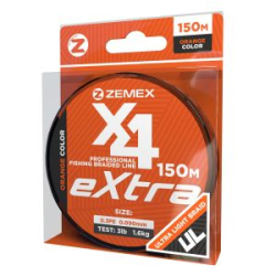 Плетеный шнур ZEMEX EXTRA X4 150 m, # 0.6 PE, d 0.128 mm, orange