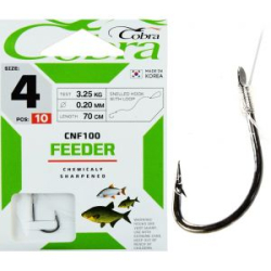 Крючки с поводком Cobra FEEDER 70cm, 0,20mm, разм.4, 10шт.