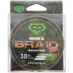 Шок-лидер Carp Pro Diamond Shock Braid PE X8 коричневый 50м 30lb 0,20мм
