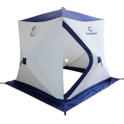 Палатка зимняя куб "Следопыт", 1,75х1,75, h-1,75м, S по полу 3,1 кв.м, 3 слоя,  цв. синий/белый