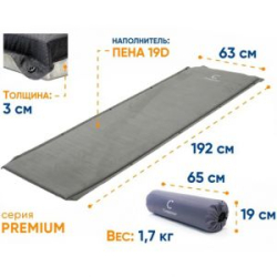 Коврик самонадувающийся "СЛЕДОПЫТ" 192x63x3 cм, стандарт, цв. синий/серый