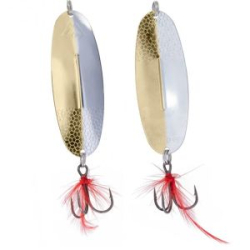 Блесна колеблющаяся Mikado Shallow Monster 30g/10cm цвет SILVER and GOLD с красной мушкой (PMB-WSHM-30-SG)