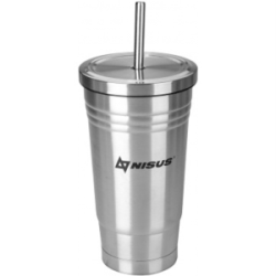 Стакан металлический с соломинкой Nisus (N.SS-035)