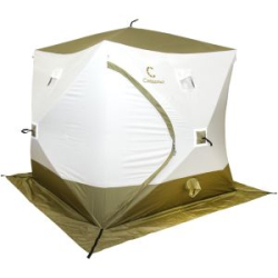 Палатка зимняя куб Следопыт "Premium Long" 2,35х2,0 м, S по полу 4,7 кв.м, 3 слоя, цвет оливковый/белый