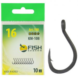 Крючок Fish Season KM108 №16 с ушком, покрытие D/BK (10 шт)