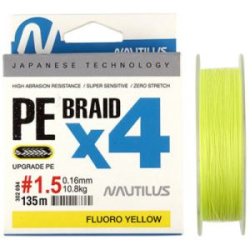 Шнур Nautilus Braid X4 Fluoro Yellow 135м d-0.08 4.5кг 0.6PE