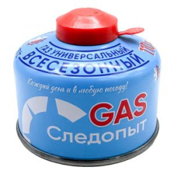 Газ для портативных плит "Следопыт", метал. баллон, 230гр. резьб., (всесезонный) РОССИЯ