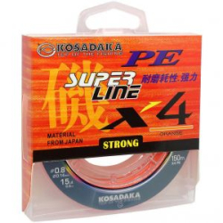 Леска плетеная Kosadaka Super Line PE X4 150м Orange 0,20мм, 12,2кг