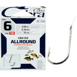 Крючки с поводком Cobra ALLROUND 70cm, 0,20mm, разм.4, 10шт.
