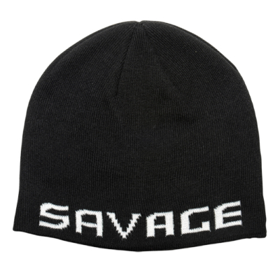Шапка Savage Gear Logo Beanie Black White трикотаж, черная-белая, арт.73739