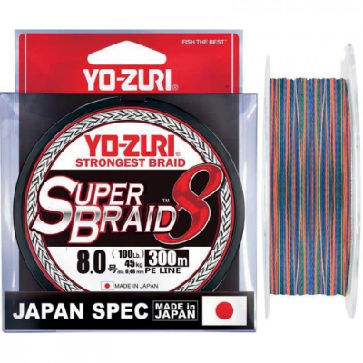 Плетеный шнур YO-Zuri PE Superbraid 8 300m 5Color #2.0 16.0Kg (0.24mm)
