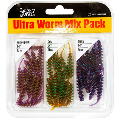 Силиконовая приманка Lucky John Pro Series Ultraworm 1,4" цв. MIX1 45шт.