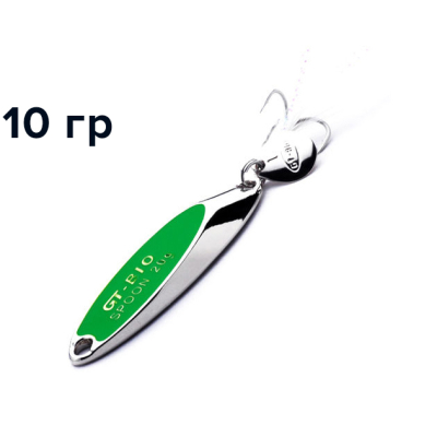 Блесна GT-BIO Super Bevel c мухой, 5.3см, 10гр, серебро с зеленым