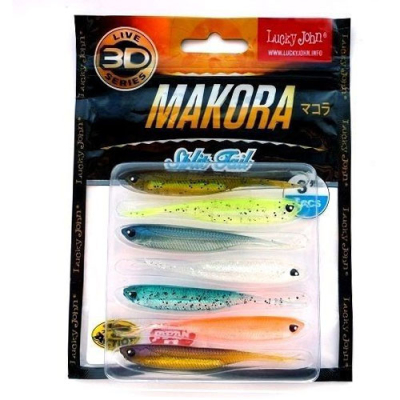 Виброхвосты Lucky John 3D Series Makora Split Tail 2.5" цв. MIX1 7шт.