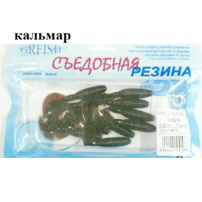 Съедобная резина Grfish Smell Twister 60mm, аттрактант кальмар, уп.10 штук, цвет #18