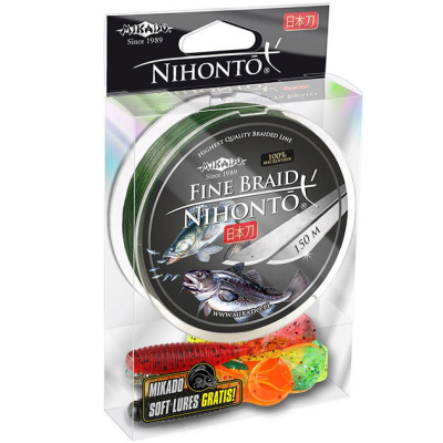 Плетеный шнур Mikado Nihonto Fine Braid Green 150м 0,40 - 34,90кг (+силиконовые приманки)