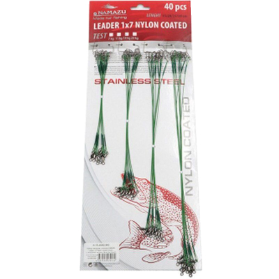 Набор поводков стальных NAMAZU Leader 1х7 Nylon Coated Green, L-15/20/25/30 см, test- 18 кг (по 10 шт)