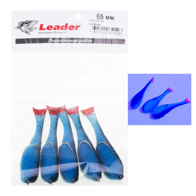 Рыбка поролоновая Leader оснащенная на двойнике 65 мм. Цвет 29 UV упак. 5 шт.