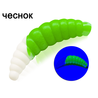 Силиконовая приманка Microfishing Magott 1,9" - 8шт Бело-зеленый Чеснок