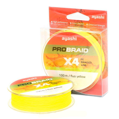 Плетенный шнур Ayashi Pro Braid-X4 Fluo Yellow 100m d-0,20mm