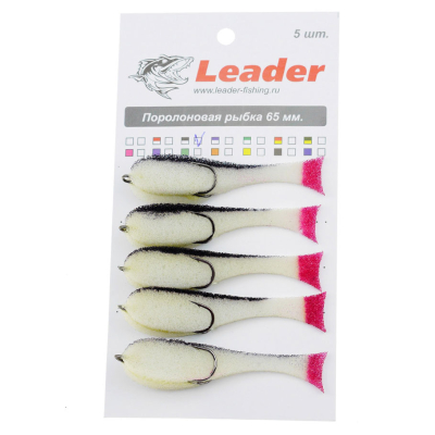 Рыбка поролоновая Leader оснащенная на двойнике 65 мм. Бело/черная 5шт.