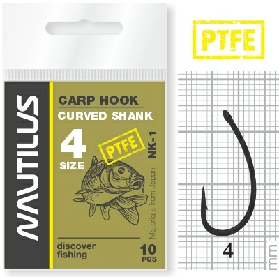 Крючок Nautilus Carp Curved Shank 1PTFE № 4