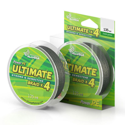 Шнур плетёный Allvega Ultimate 135м тёмно-зелёный 0,18мм (11,3кг)