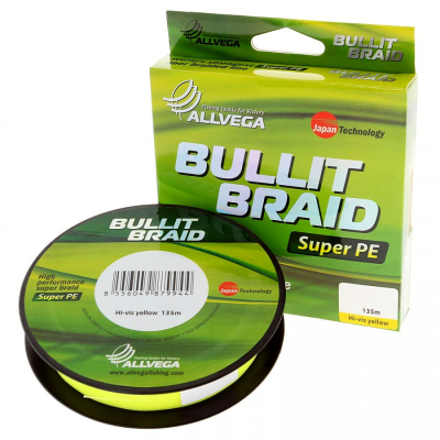 Леска плетеная Allvega Bullit Braid 135м ярко-желтая - 0,08мм (BB135Y08)