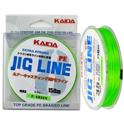 Леска плетёная Kaida Jig Braid Line x8 PMZ-080 ярко-зеленая 150м 0,16мм 25LB