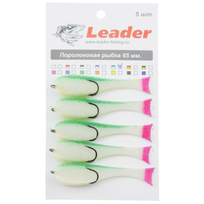 Поролоновая рыбка Leader 65 мм. кр. 4 бело-зеленая