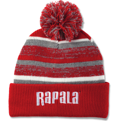 Шапка Rapala с помпоном - красная с белым логотипом (RAPBEANIE3)