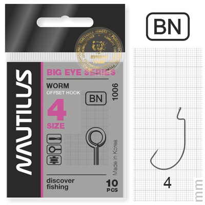 Крючок офсетный Nautilus Offset Big Eye Series Worm 1006 № 4