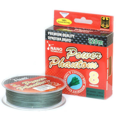 Шнур Power Phantom 8x, 120м, зеленый, 0,28мм, 31,75кг