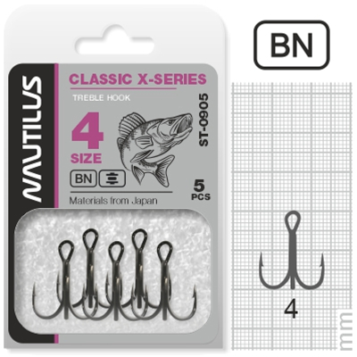 Крючок тройной Nautilus Treble X-series 0905BN № 4 (5шт)