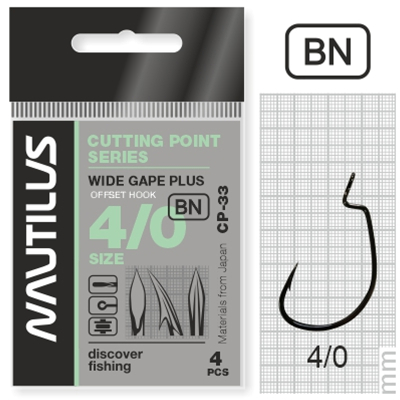 Крючок офсетный Nautilus Offset Cutting Point series Wide Gape Plus CP-33 BC № 4/0