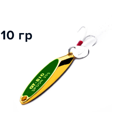 Блесна GT-BIO Super Bevel c мухой, 5.3см, 10гр, золото с зеленым