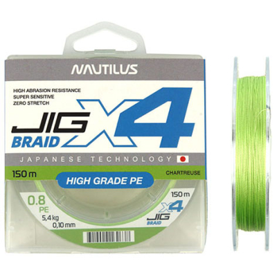 Шнур Nautilus X4 Jig Braid Chartreuse 150м d-0.22мм 18.1кг 3,0PE