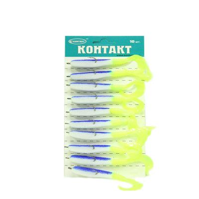 Поролоновая рыбка Контакт 8 см бело-синяя с твистером Лимон