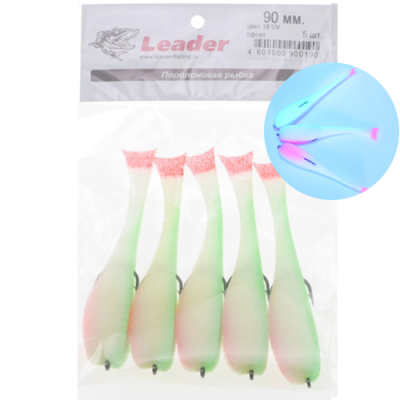 Рыбка поролоновая Leader оснащенная на офсетном крючке 90 мм. Цвет №19 UV