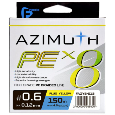 Шнур F-Fishing Azimuth PE X8 Fluo Yellow 150m 0,25мм 17,3кг/38lb